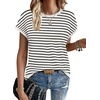 image:imageWIHOLL Short Sleeve Sweater for Women Summer Tops Crew Neck Fashion Clothing Tshirts Shirts Travel Outfits Dressy CasualStriped 04