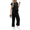 image:imageWIHOLL Two Piece Sets for Women Summer Spring Travel Vacation Outfits Cap Sleeve Lounge Matching Sets Wide Leg Pants S3XLAblack