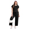 image:imageWIHOLL Two Piece Sets for Women Summer Spring Travel Vacation Outfits Cap Sleeve Lounge Matching Sets Wide Leg Pants S3XLAblack