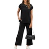 image:imageWIHOLL Two Piece Sets for Women Summer Spring Travel Vacation Outfits Cap Sleeve Lounge Matching Sets Wide Leg Pants S3XLAblack