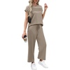 image:imageWIHOLL Two Piece Sets for Women Summer Spring Travel Vacation Outfits Cap Sleeve Lounge Matching Sets Wide Leg Pants S3XLBcoffee