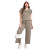 image:imageWIHOLL Two Piece Sets for Women Summer Spring Travel Vacation Outfits Cap Sleeve Lounge Matching Sets Wide Leg Pants S3XLBcoffee