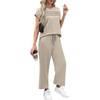 image:imageWIHOLL Two Piece Sets for Women Summer Spring Travel Vacation Outfits Cap Sleeve Lounge Matching Sets Wide Leg Pants S3XLBeige