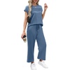 image:imageWIHOLL Two Piece Sets for Women Summer Spring Travel Vacation Outfits Cap Sleeve Lounge Matching Sets Wide Leg Pants S3XLBlue