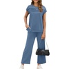 image:imageWIHOLL Two Piece Sets for Women Summer Spring Travel Vacation Outfits Cap Sleeve Lounge Matching Sets Wide Leg Pants S3XLBlue
