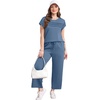 image:imageWIHOLL Two Piece Sets for Women Summer Spring Travel Vacation Outfits Cap Sleeve Lounge Matching Sets Wide Leg Pants S3XLBlue