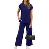 image:imageWIHOLL Two Piece Sets for Women Summer Spring Travel Vacation Outfits Cap Sleeve Lounge Matching Sets Wide Leg Pants S3XLDark Blue