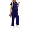 image:imageWIHOLL Two Piece Sets for Women Summer Spring Travel Vacation Outfits Cap Sleeve Lounge Matching Sets Wide Leg Pants S3XLDark Blue