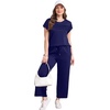 image:imageWIHOLL Two Piece Sets for Women Summer Spring Travel Vacation Outfits Cap Sleeve Lounge Matching Sets Wide Leg Pants S3XLDark Blue