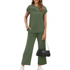 image:imageWIHOLL Two Piece Sets for Women Summer Spring Travel Vacation Outfits Cap Sleeve Lounge Matching Sets Wide Leg Pants S3XLGreen