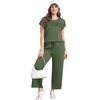 image:imageWIHOLL Two Piece Sets for Women Summer Spring Travel Vacation Outfits Cap Sleeve Lounge Matching Sets Wide Leg Pants S3XLGreen