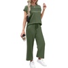 image:imageWIHOLL Two Piece Sets for Women Summer Spring Travel Vacation Outfits Cap Sleeve Lounge Matching Sets Wide Leg Pants S3XLGreen