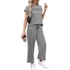 image:imageWIHOLL Two Piece Sets for Women Summer Spring Travel Vacation Outfits Cap Sleeve Lounge Matching Sets Wide Leg Pants S3XLGrey