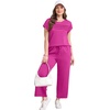 image:imageWIHOLL Two Piece Sets for Women Summer Spring Travel Vacation Outfits Cap Sleeve Lounge Matching Sets Wide Leg Pants S3XLHot Pink