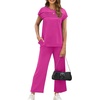 image:imageWIHOLL Two Piece Sets for Women Summer Spring Travel Vacation Outfits Cap Sleeve Lounge Matching Sets Wide Leg Pants S3XLHot Pink