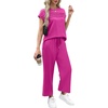 image:imageWIHOLL Two Piece Sets for Women Summer Spring Travel Vacation Outfits Cap Sleeve Lounge Matching Sets Wide Leg Pants S3XLHot Pink