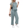 image:imageWIHOLL Two Piece Sets for Women Summer Spring Travel Vacation Outfits Cap Sleeve Lounge Matching Sets Wide Leg Pants S3XLLake Blue