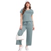 image:imageWIHOLL Two Piece Sets for Women Summer Spring Travel Vacation Outfits Cap Sleeve Lounge Matching Sets Wide Leg Pants S3XLLake Blue