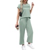 image:imageWIHOLL Two Piece Sets for Women Summer Spring Travel Vacation Outfits Cap Sleeve Lounge Matching Sets Wide Leg Pants S3XLSage Green