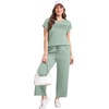 image:imageWIHOLL Two Piece Sets for Women Summer Spring Travel Vacation Outfits Cap Sleeve Lounge Matching Sets Wide Leg Pants S3XLSage Green