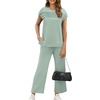 image:imageWIHOLL Two Piece Sets for Women Summer Spring Travel Vacation Outfits Cap Sleeve Lounge Matching Sets Wide Leg Pants S3XLSage Green
