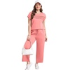 image:imageWIHOLL Two Piece Sets for Women Summer Spring Travel Vacation Outfits Cap Sleeve Lounge Matching Sets Wide Leg Pants S3XLTcoral
