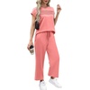 image:imageWIHOLL Two Piece Sets for Women Summer Spring Travel Vacation Outfits Cap Sleeve Lounge Matching Sets Wide Leg Pants S3XLTcoral