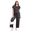 image:imageWIHOLL Two Piece Sets for Women Summer Spring Travel Vacation Outfits Cap Sleeve Lounge Matching Sets Wide Leg Pants S3XLTdark Grey