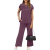 image:imageWIHOLL Two Piece Sets for Women Summer Spring Travel Vacation Outfits Cap Sleeve Lounge Matching Sets Wide Leg Pants S3XLTdark Purple