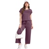 image:imageWIHOLL Two Piece Sets for Women Summer Spring Travel Vacation Outfits Cap Sleeve Lounge Matching Sets Wide Leg Pants S3XLTdark Purple