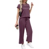 image:imageWIHOLL Two Piece Sets for Women Summer Spring Travel Vacation Outfits Cap Sleeve Lounge Matching Sets Wide Leg Pants S3XLTdark Purple