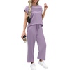 image:imageWIHOLL Two Piece Sets for Women Summer Spring Travel Vacation Outfits Cap Sleeve Lounge Matching Sets Wide Leg Pants S3XLTgrey Purple