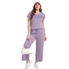 image:imageWIHOLL Two Piece Sets for Women Summer Spring Travel Vacation Outfits Cap Sleeve Lounge Matching Sets Wide Leg Pants S3XLTgrey Purple