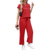 image:imageWIHOLL Two Piece Sets for Women Summer Spring Travel Vacation Outfits Cap Sleeve Lounge Matching Sets Wide Leg Pants S3XLTred