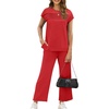 image:imageWIHOLL Two Piece Sets for Women Summer Spring Travel Vacation Outfits Cap Sleeve Lounge Matching Sets Wide Leg Pants S3XLTred