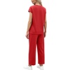 image:imageWIHOLL Two Piece Sets for Women Summer Spring Travel Vacation Outfits Cap Sleeve Lounge Matching Sets Wide Leg Pants S3XLTred
