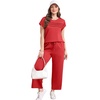 image:imageWIHOLL Two Piece Sets for Women Summer Spring Travel Vacation Outfits Cap Sleeve Lounge Matching Sets Wide Leg Pants S3XLTred