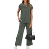 image:imageWIHOLL Two Piece Sets for Women Summer Spring Travel Vacation Outfits Cap Sleeve Lounge Matching Sets Wide Leg Pants S3XLTrock Green