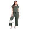 image:imageWIHOLL Two Piece Sets for Women Summer Spring Travel Vacation Outfits Cap Sleeve Lounge Matching Sets Wide Leg Pants S3XLTrock Green
