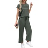 image:imageWIHOLL Two Piece Sets for Women Summer Spring Travel Vacation Outfits Cap Sleeve Lounge Matching Sets Wide Leg Pants S3XLTrock Green