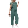 image:imageWIHOLL Two Piece Sets for Women Summer Spring Travel Vacation Outfits Cap Sleeve Lounge Matching Sets Wide Leg Pants S3XLTteal