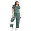image:imageWIHOLL Two Piece Sets for Women Summer Spring Travel Vacation Outfits Cap Sleeve Lounge Matching Sets Wide Leg Pants S3XLTteal