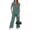 image:imageWIHOLL Two Piece Sets for Women Summer Spring Travel Vacation Outfits Cap Sleeve Lounge Matching Sets Wide Leg Pants S3XLTteal