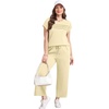 image:imageWIHOLL Two Piece Sets for Women Summer Spring Travel Vacation Outfits Cap Sleeve Lounge Matching Sets Wide Leg Pants S3XLTyellow