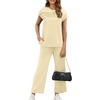 image:imageWIHOLL Two Piece Sets for Women Summer Spring Travel Vacation Outfits Cap Sleeve Lounge Matching Sets Wide Leg Pants S3XLTyellow