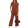 image:imageWIHOLL Two Piece Sets for Women Summer Spring Travel Vacation Outfits Cap Sleeve Lounge Matching Sets Wide Leg Pants S3XLUcaramel