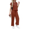 image:imageWIHOLL Two Piece Sets for Women Summer Spring Travel Vacation Outfits Cap Sleeve Lounge Matching Sets Wide Leg Pants S3XLUcaramel
