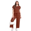 image:imageWIHOLL Two Piece Sets for Women Summer Spring Travel Vacation Outfits Cap Sleeve Lounge Matching Sets Wide Leg Pants S3XLUcaramel
