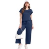 image:imageWIHOLL Two Piece Sets for Women Summer Spring Travel Vacation Outfits Cap Sleeve Lounge Matching Sets Wide Leg Pants S3XLUnavy