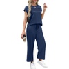 image:imageWIHOLL Two Piece Sets for Women Summer Spring Travel Vacation Outfits Cap Sleeve Lounge Matching Sets Wide Leg Pants S3XLUnavy